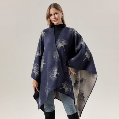 Ownkoti Luxurious Ginkgo Leaf Travel Shawl Cape - Navy Blue - 51" x 59" - image 5