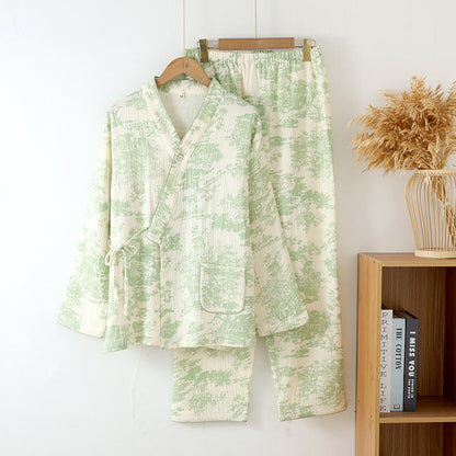 Ownkoti Refresh Cotton Gauze Kimono Pajama Set  - Green - XL - image 8