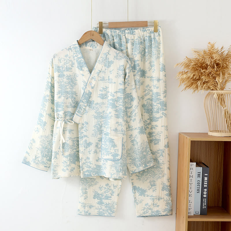 Ownkoti Refresh Cotton Gauze Kimono Pajama Set  - Light Blue - XL - image 1