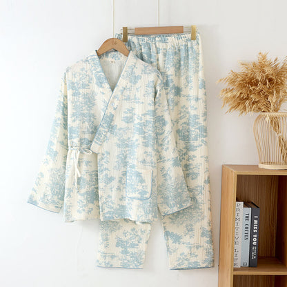 Ownkoti Refresh Cotton Gauze Kimono Pajama Set  - Light Blue - XL - image 1