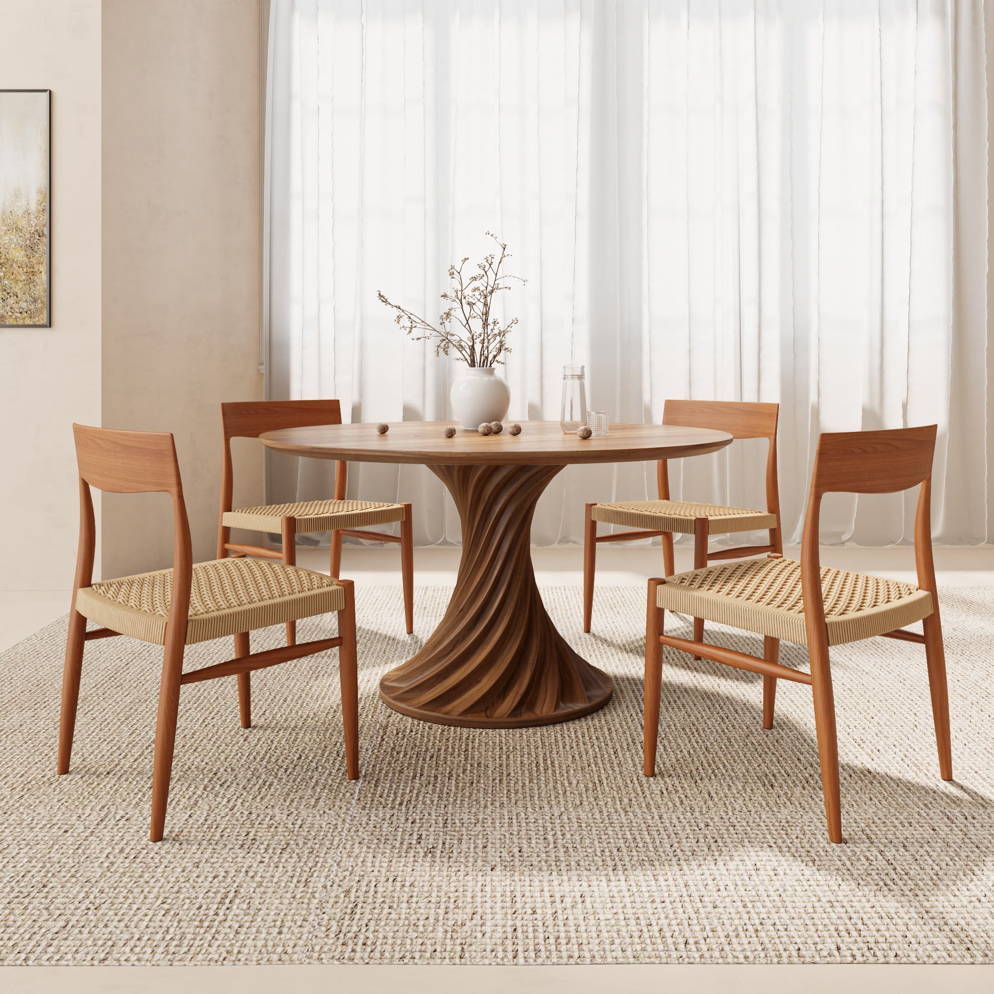 Ownkoti Ash Retro Round Solid Wood Dining Table - image 2