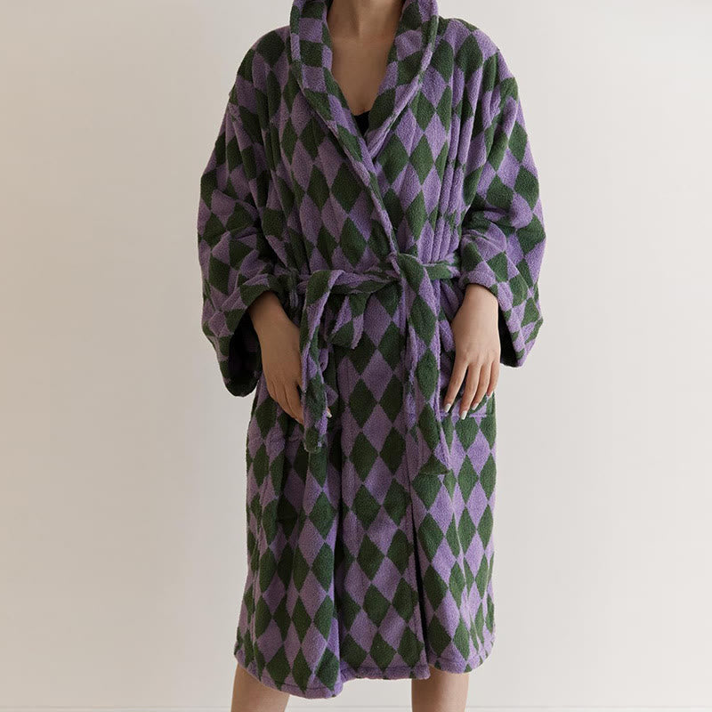 Vintage Long Staple Cotton Hooded Bathrobe - Purple - One Size - image 0