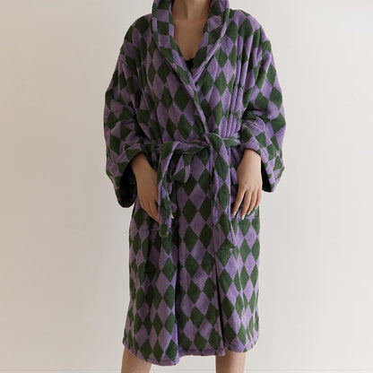 Vintage Long Staple Cotton Hooded Bathrobe - Purple - One Size - image 0