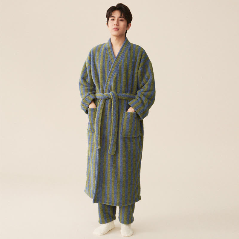 Ownkoti Winter Fleece Modern Stripe Warm Bathrobe - image 3
