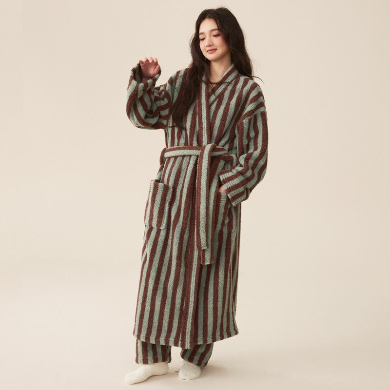 Ownkoti Winter Fleece Modern Stripe Warm Bathrobe - image 4