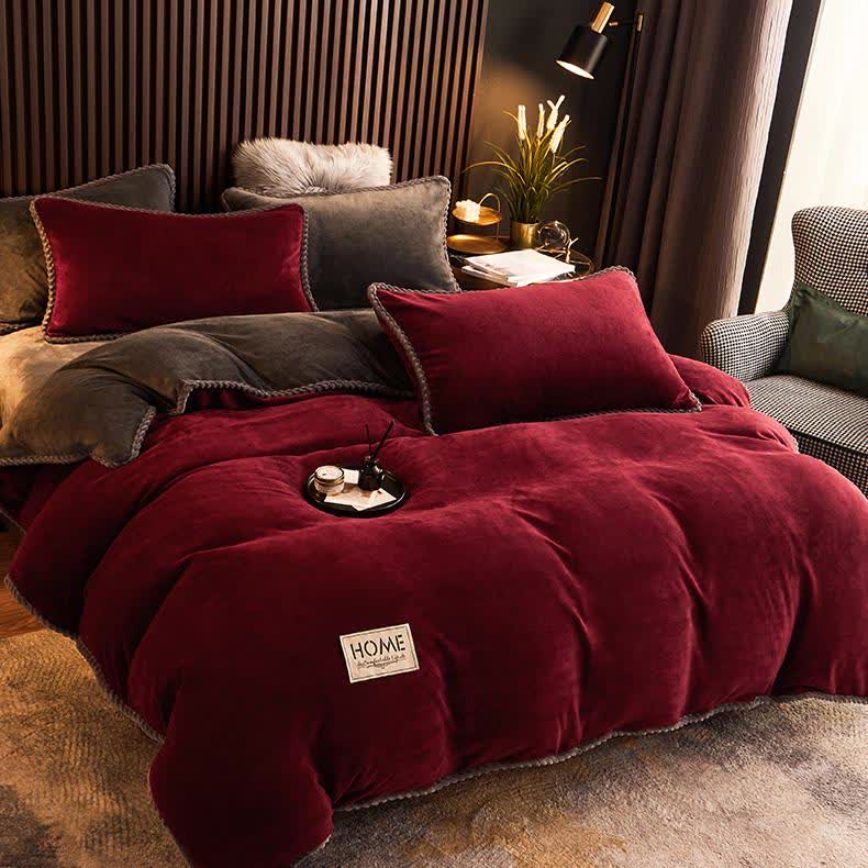 Ownkoti Solid Color Warm Flannel Bedding Set(4PCS) - image 3