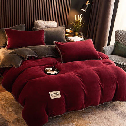 Ownkoti Solid Color Warm Flannel Bedding Set(4PCS) - image 3