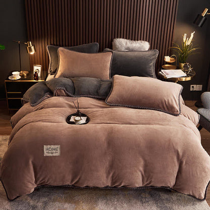 Ownkoti Solid Color Warm Flannel Bedding Set(4PCS) - Brown - 1pc Duvet Cover - King - image 13
