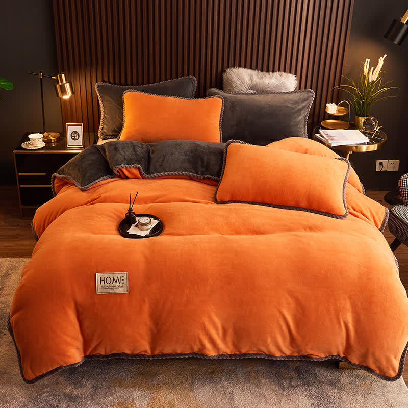 Ownkoti Solid Color Warm Flannel Bedding Set(4PCS) - Orange - 1pc Duvet Cover - King - image 5