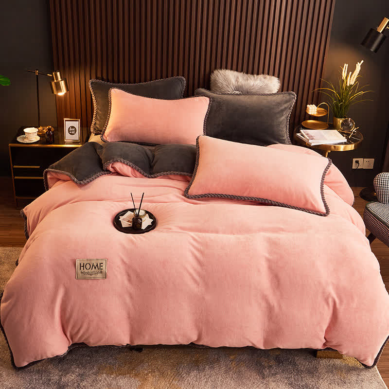 Ownkoti Solid Color Warm Flannel Bedding Set(4PCS) - Light Pink - 1pc Duvet Cover - King - image 12