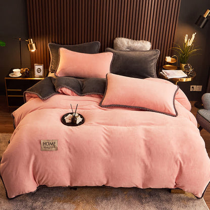 Ownkoti Solid Color Warm Flannel Bedding Set(4PCS) - Light Pink - 1pc Duvet Cover - King - image 12