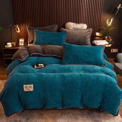 Ownkoti Solid Color Warm Flannel Bedding Set(4PCS) - Peacock Blue - 1pc Duvet Cover - King - image 7