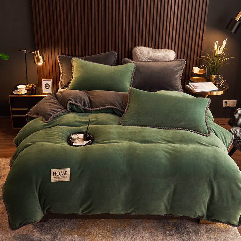 Ownkoti Solid Color Warm Flannel Bedding Set(4PCS) - Dark Green - 1pc Duvet Cover - King - image 8