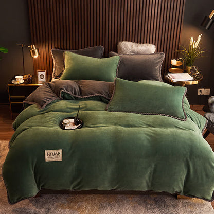 Ownkoti Solid Color Warm Flannel Bedding Set(4PCS) - Dark Green - 1pc Duvet Cover - King - image 8