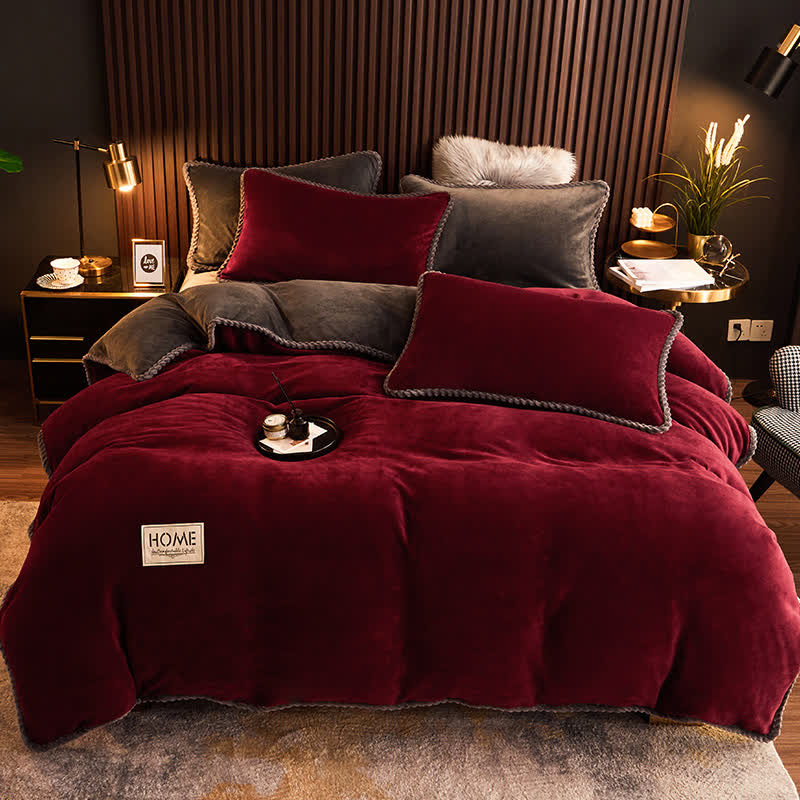 Ownkoti Solid Color Warm Flannel Bedding Set(4PCS) - Wine Red - 1pc Duvet Cover - King - image 0
