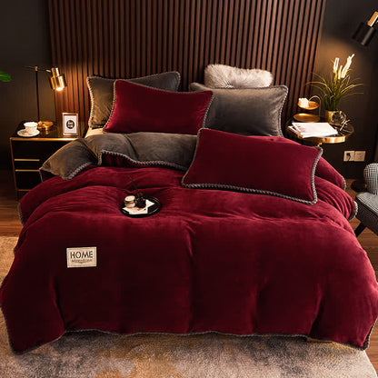 Ownkoti Solid Color Warm Flannel Bedding Set(4PCS) - Wine Red - 1pc Duvet Cover - King - image 0
