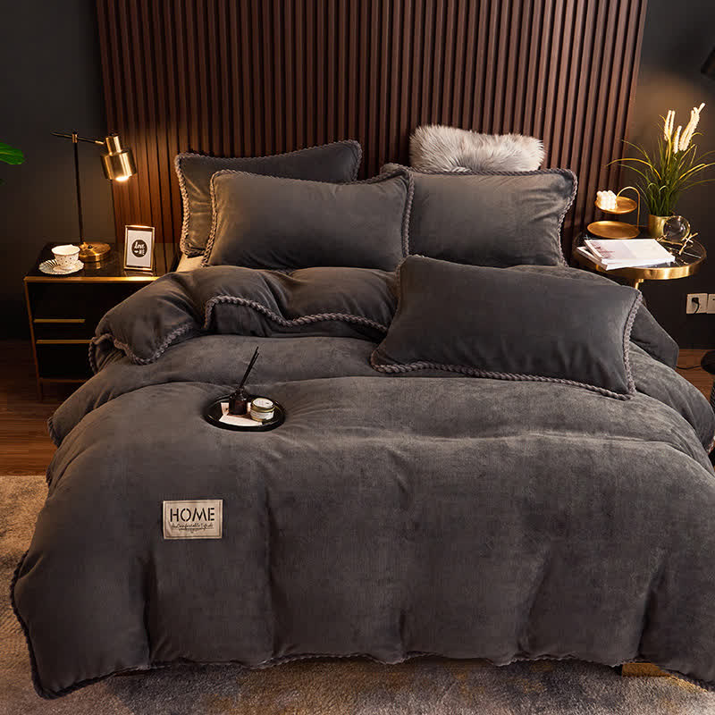 Ownkoti Solid Color Warm Flannel Bedding Set(4PCS) - Dark Gray - 1pc Duvet Cover - King - image 11
