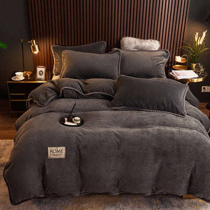 Ownkoti Solid Color Warm Flannel Bedding Set(4PCS) - Dark Gray - 1pc Duvet Cover - King - image 11