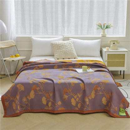 Ownkoti Ginkgo Leaf Jacquard Cotton Reversible Quilt - Dark Purple - Queen - image 8