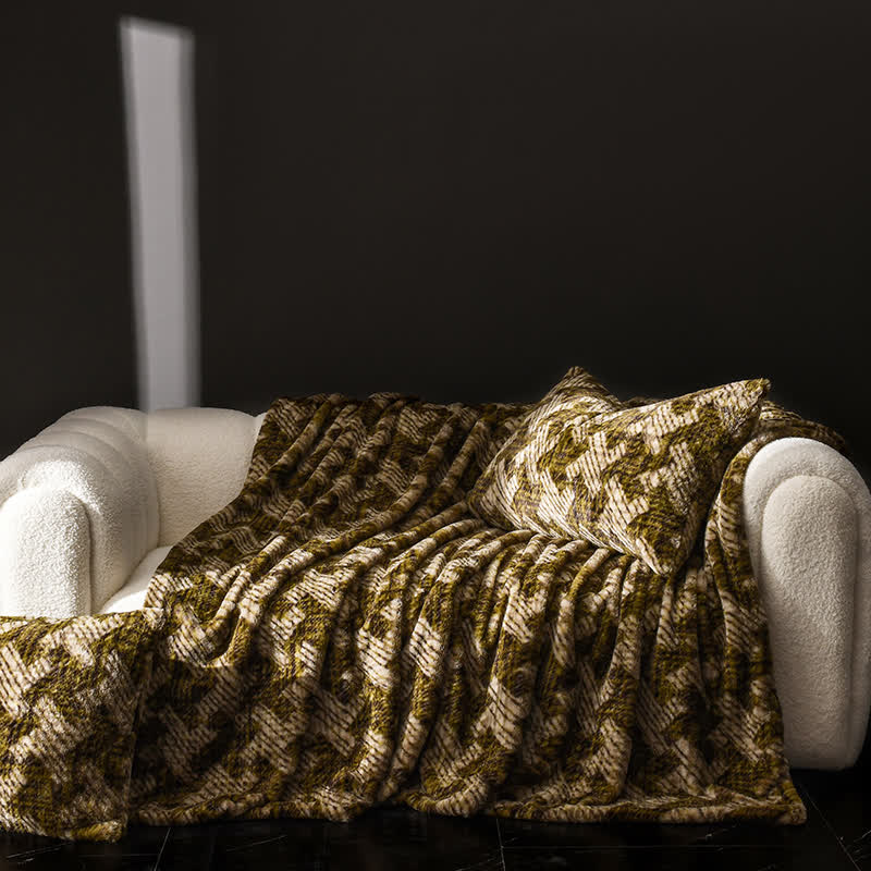 Ownkoti Retro Velvet Windmill Sofa Throw Blanket - Olive Green & Brown - 59"W x 79"L - image 0