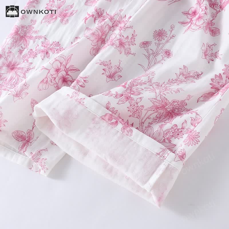 Ownkoti Floral Casual Cotton Gauze Pajama Set
