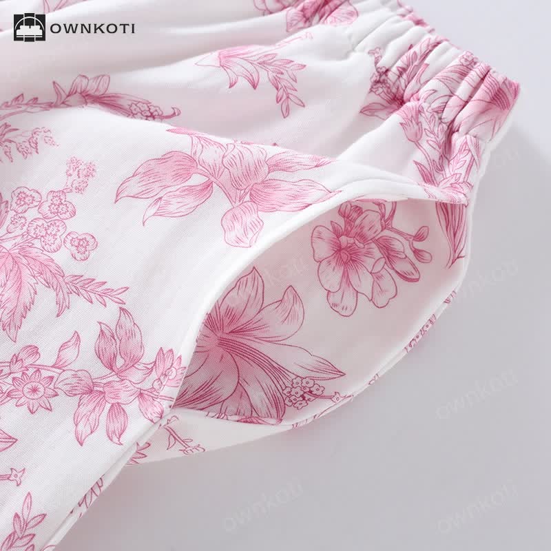 Ownkoti Floral Casual Cotton Gauze Pajama Set