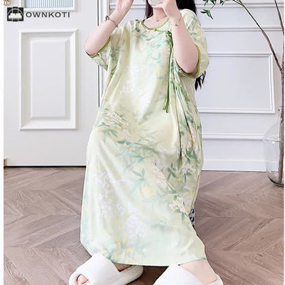 Ownkoti Plus Size Refresh Pastoral Long Nightgown