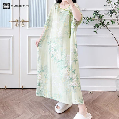 Ownkoti Plus Size Refresh Pastoral Long Nightgown