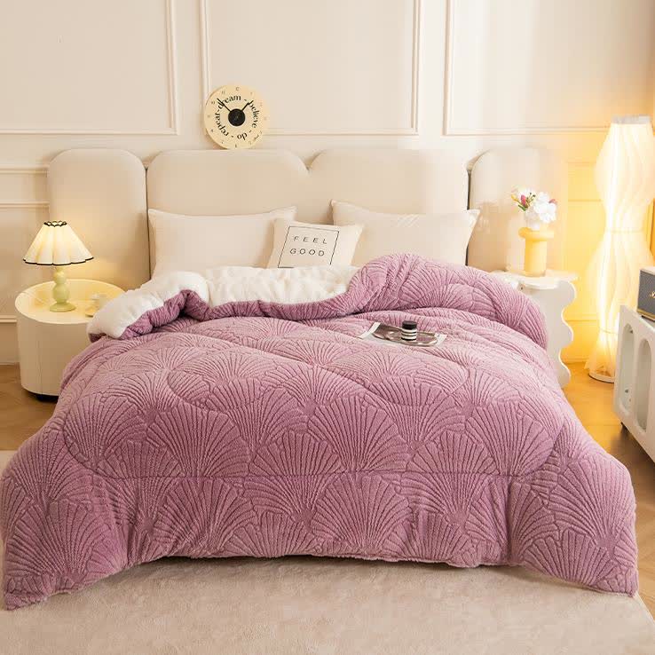 Ownkoti Sherpa Jacquard Ginkgo Leaf  Blanket with Quilt Core - image 21
