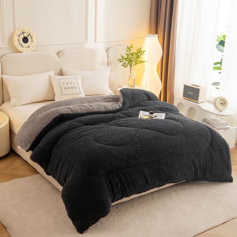 Sherpa Jacquard Ginkgo Leaf  Blanket with Quilt Core - image 4