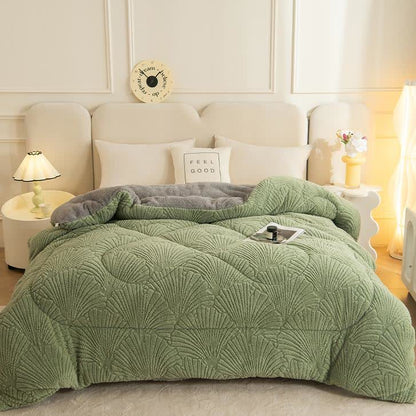 Sherpa Jacquard Ginkgo Leaf  Blanket with Quilt Core - image 14