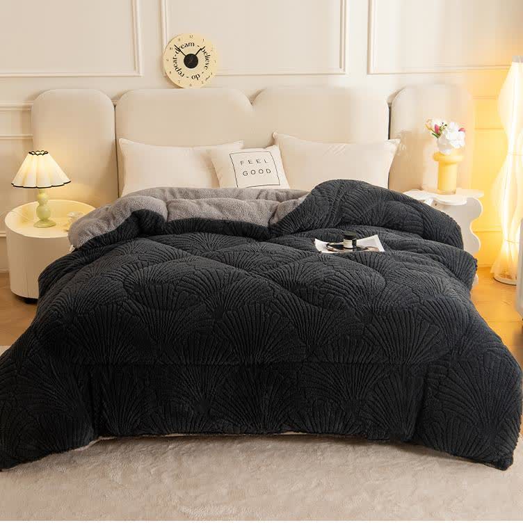 Ownkoti Sherpa Jacquard Ginkgo Leaf  Blanket with Quilt Core - image 2