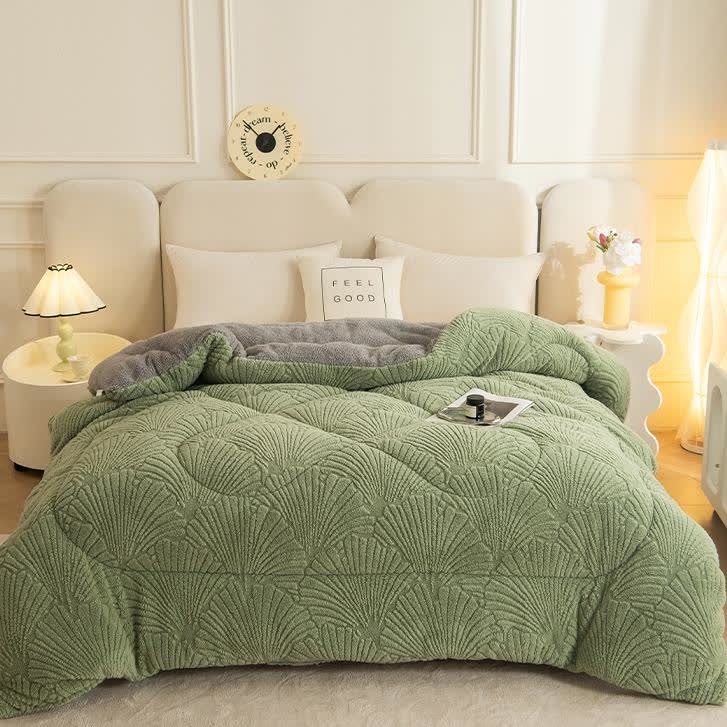 Ownkoti Sherpa Jacquard Ginkgo Leaf  Blanket with Quilt Core - image 15