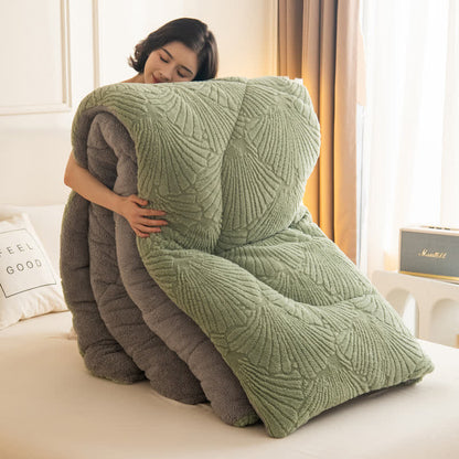 Ownkoti Sherpa Jacquard Ginkgo Leaf  Blanket with Quilt Core - image 14