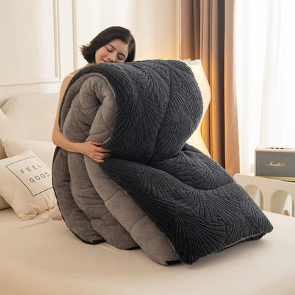 Sherpa Jacquard Ginkgo Leaf  Blanket with Quilt Core - image 5