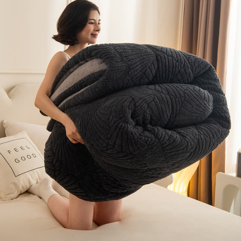 Sherpa Jacquard Ginkgo Leaf  Blanket with Quilt Core - image 6