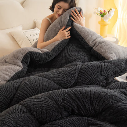 Sherpa Jacquard Ginkgo Leaf  Blanket with Quilt Core - image 2