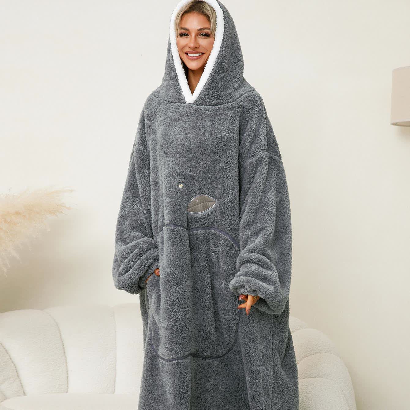 Ownkoti Jacquard Apple Flannel Hooded Nightgown - Gray - One Size - image 15