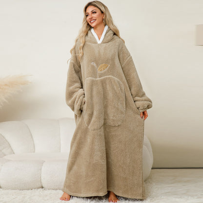 Ownkoti Jacquard Apple Flannel Hooded Nightgown - Camel - One Size - image 0