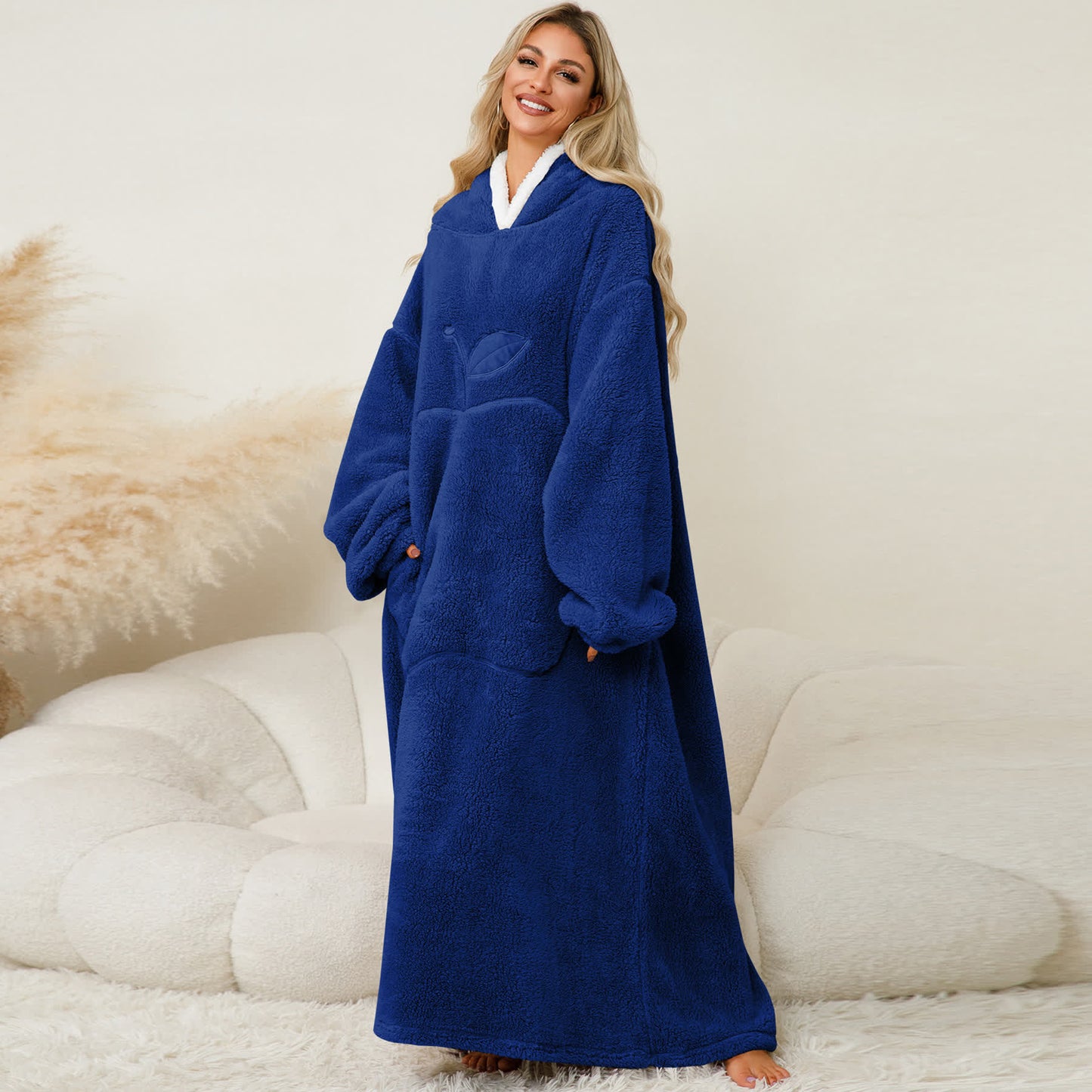 Ownkoti Jacquard Apple Flannel Hooded Nightgown - Royal Blue - One Size - image 5