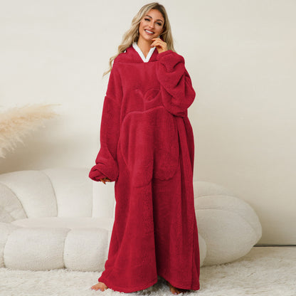 Ownkoti Jacquard Apple Flannel Hooded Nightgown - Red - One Size - image 11