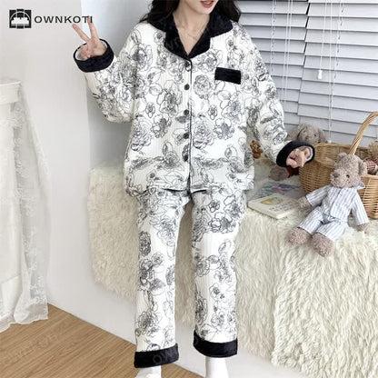 Ownkoti Plus Size Soft Breathable Pastoral Pajama Set