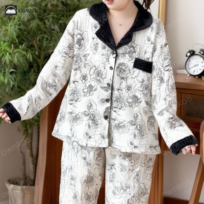 Ownkoti Plus Size Soft Breathable Pastoral Pajama Set