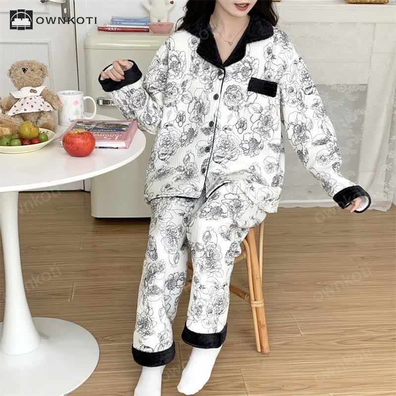 Ownkoti Plus Size Soft Breathable Pastoral Pajama Set