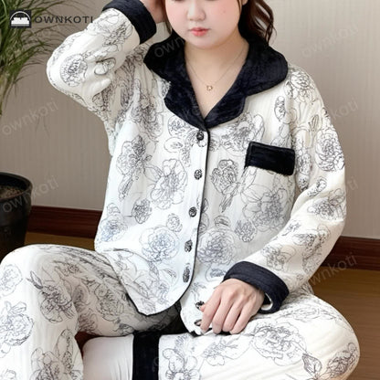 Ownkoti Plus Size Soft Breathable Pastoral Pajama Set