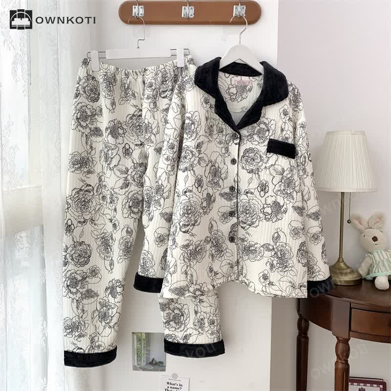 Ownkoti Plus Size Soft Breathable Pastoral Pajama Set