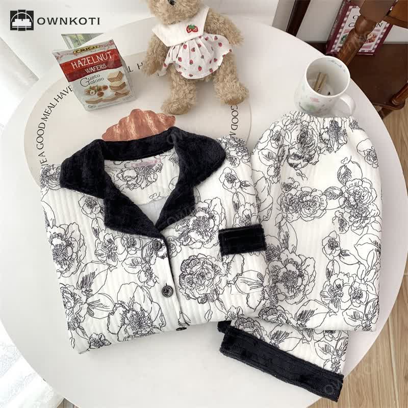 Ownkoti Plus Size Soft Breathable Pastoral Pajama Set