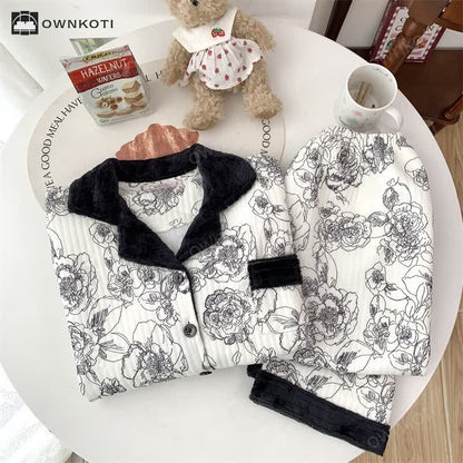 Ownkoti Plus Size Soft Breathable Pastoral Pajama Set