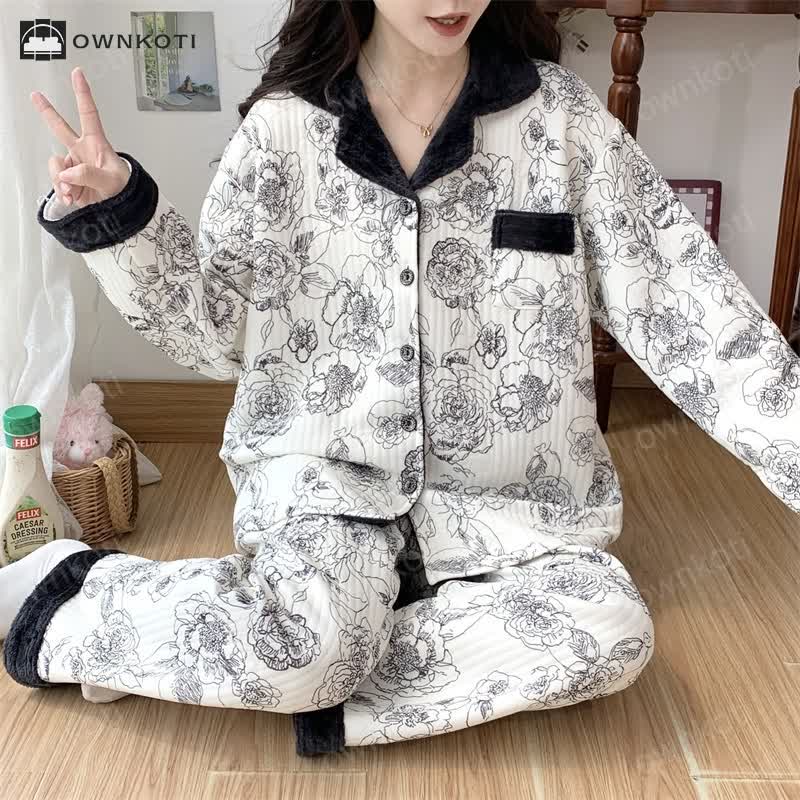 Ownkoti Plus Size Soft Breathable Pastoral Pajama Set