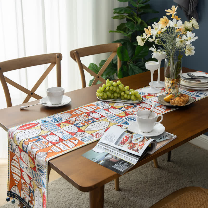 Ownkoti Fish Chenille Tassel Decorative Table Runner - image 3